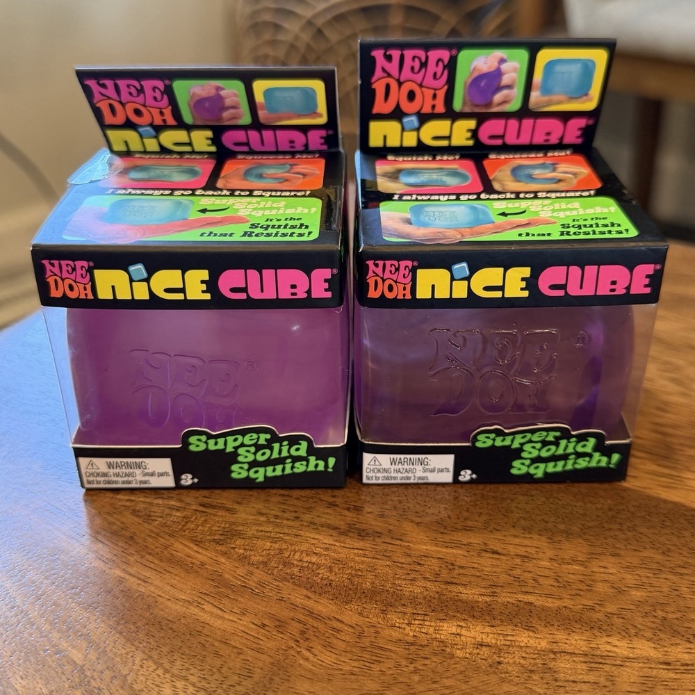 NeeDoh Nice Cube Sensory Squeeze Toy 2" Nee Doh Fidget Square Pink Or Purple NEW